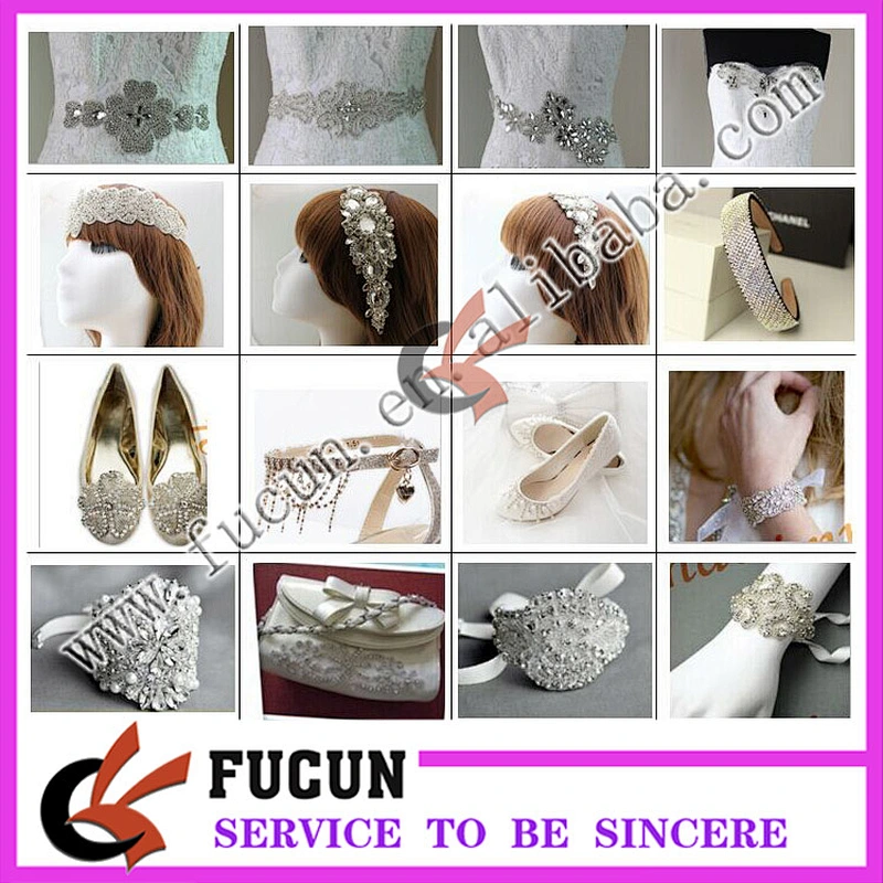 wholesale bridal beaded appliques for headband,silver rhinestone applique for sash