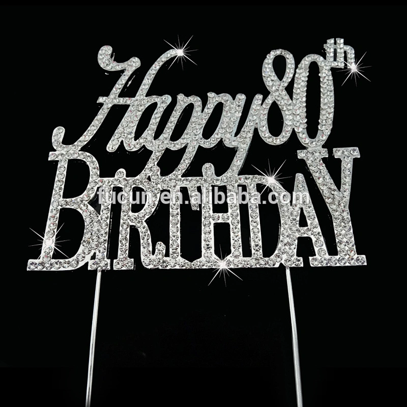 party supplies party favor happy 80th birthday rhinestone cake topper for party decoration