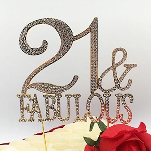2019  newest  style  Birthday party decoration crystal 21  fabulous  cake topper