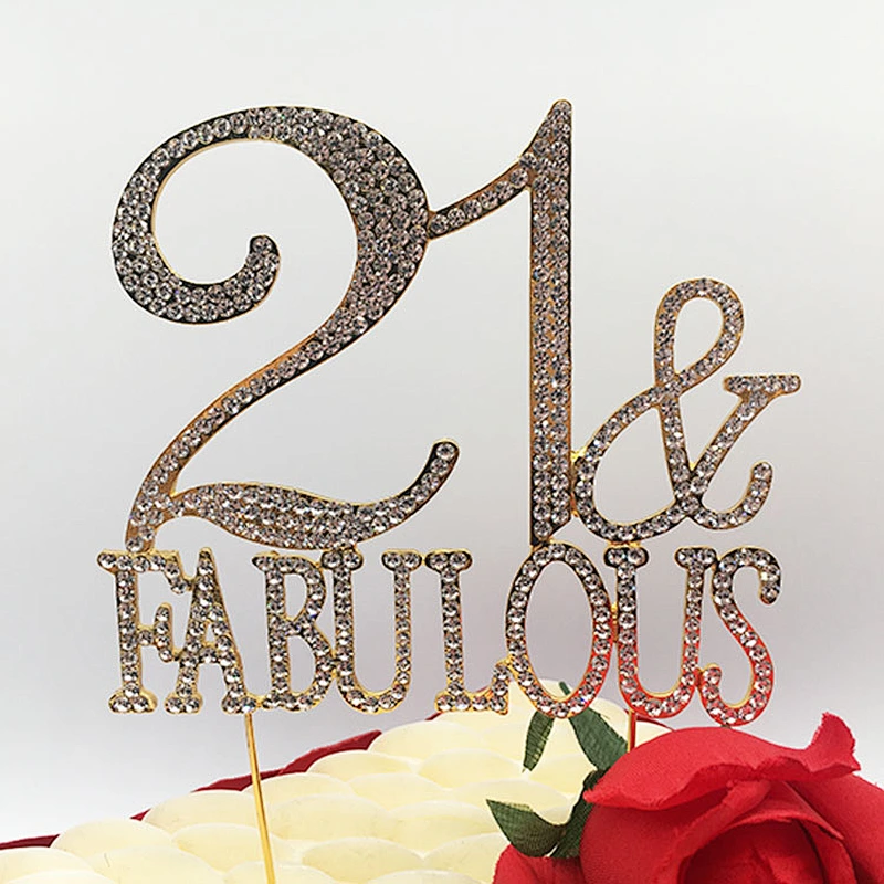2019  newest  style  Birthday party decoration crystal 21  fabulous  cake topper