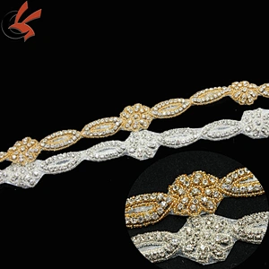 yellow plastic bead gold plating clear rhinestone applique sash for wedding dress