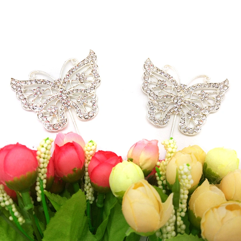 Rhinestone Silver Crystal Butterfly Butterflies Wedding Pick Cake Cupcake Topper