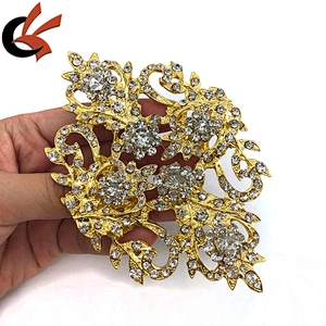 Wholesales Custom Large Metal Gold Jewelry Broches Flower Pin brooches Crystal Rhinestone Brooch