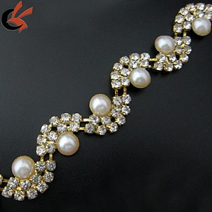 new arrival rhinestone and pearl applique trimming