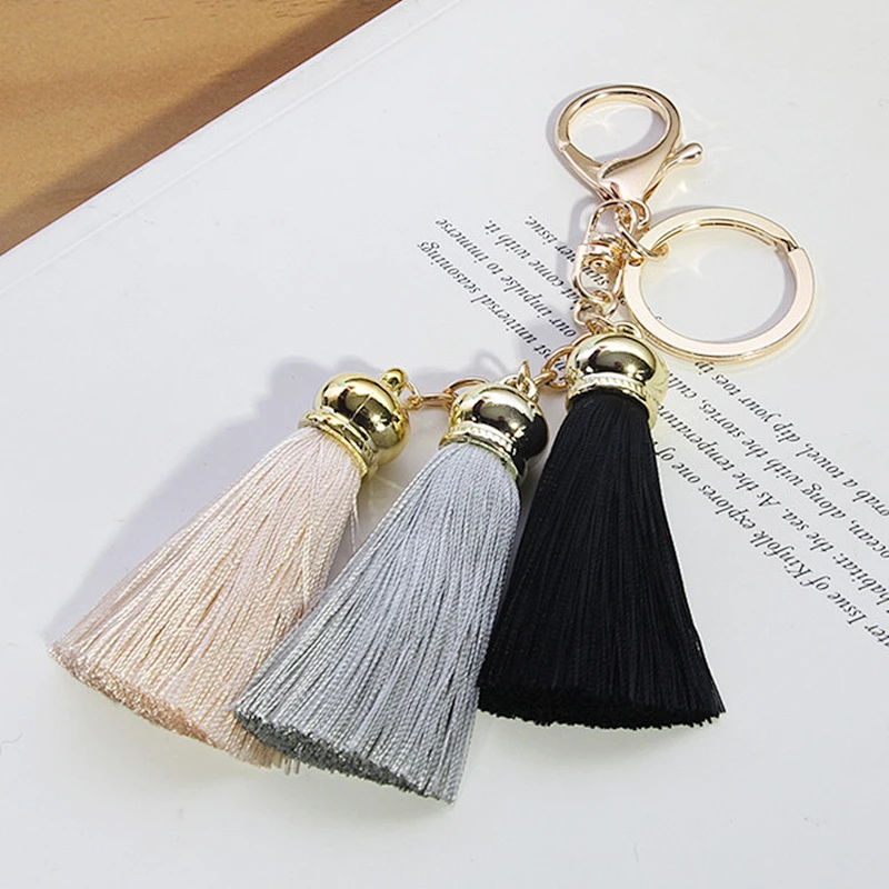 Custom round metal key ring charm multi colors pendant tassels keychain wholesale