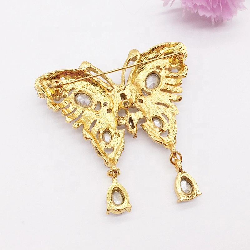 Clear Crystal Diamante Gold Plated Butterfly Brooch Pins for DIY Wedding Bridal Bouquets