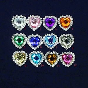 fashion style sew on colorful acrylic rhinestone heart buckle for napkin decoration