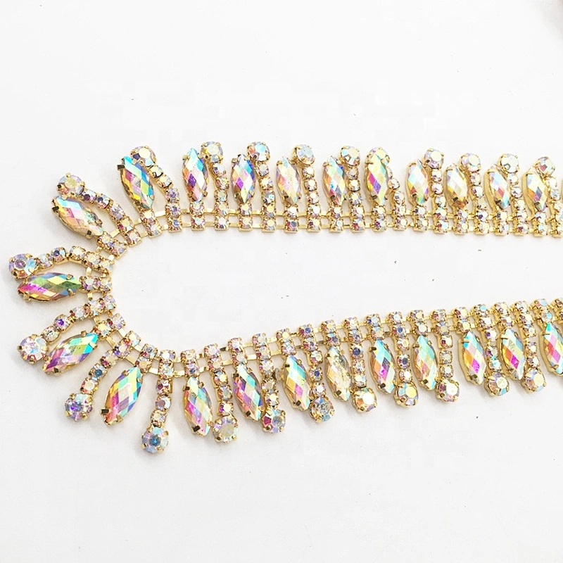 Guangzhou Factory Wholesale Fancy Gold Plated AB Crystal Rhinestone Chain Trims