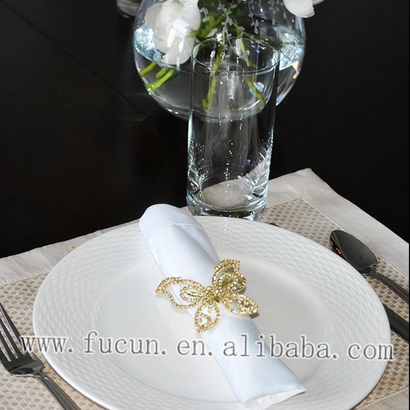 Antique Rhinestone Butterfly Gold Napkin Ring for Wedding Decoration