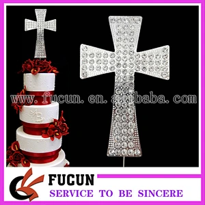 Large clear Rhinestone ivory pearl Cross Christening Cake Topper cake Decoration