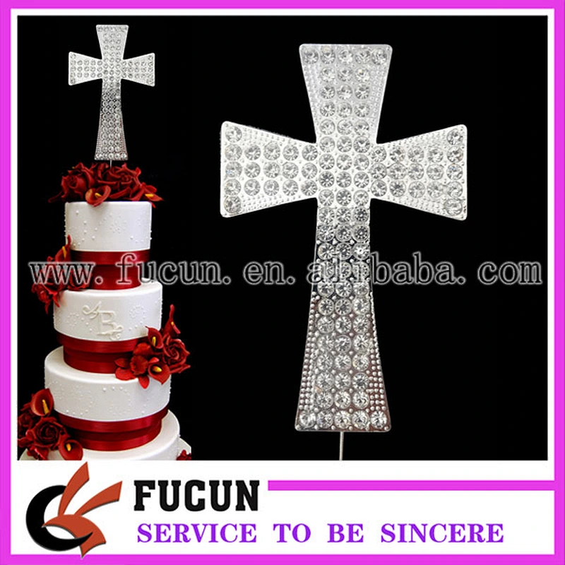 Large clear Rhinestone ivory pearl Cross Christening Cake Topper cake Decoration