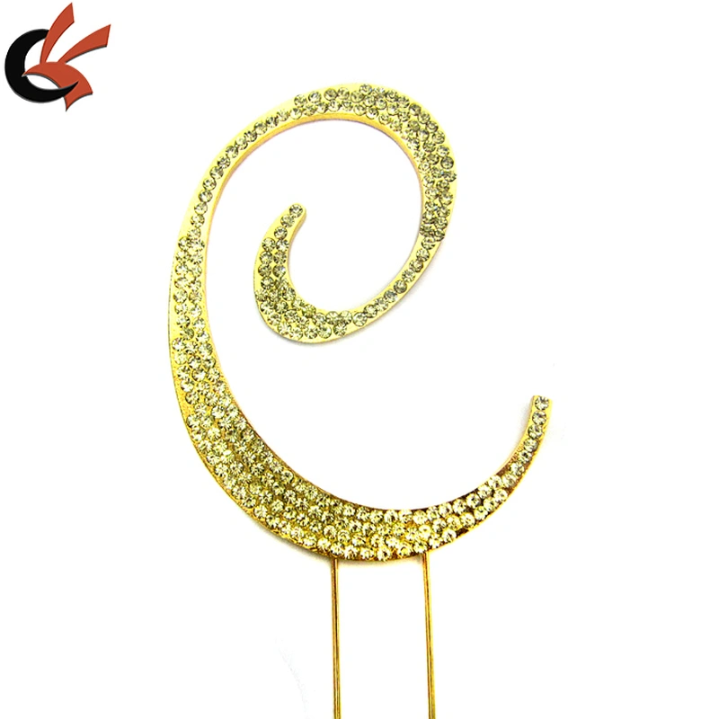 7cm letter C plating gold rhinestone monogram alphabet cake topper
