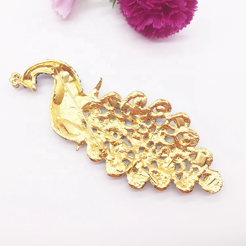 Peacock Shaped Rhinestone Brooches Peafowl Design Blue Crystal Pin Brooch