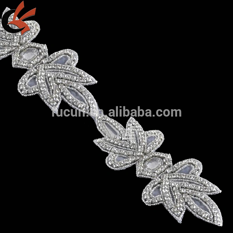 handmade iron on flower rhinestone applique trimming for wedding dress decoration