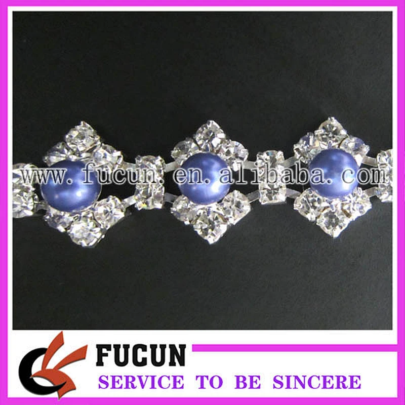 wholesale rhinestone chain trim with pearls for clothing