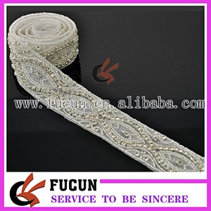 CLEAR BEADED CRYSTAL RHINESTONE APPLIQUE EMBELLISHMENT BRIDAL SASH