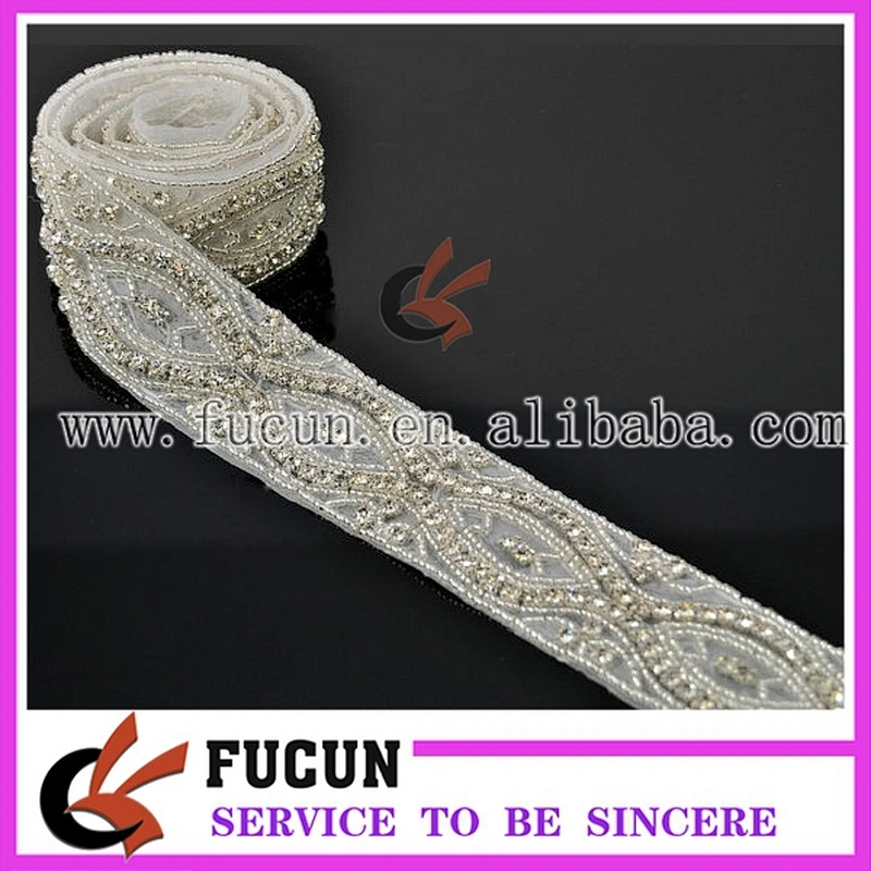 CLEAR BEADED CRYSTAL RHINESTONE APPLIQUE EMBELLISHMENT BRIDAL SASH