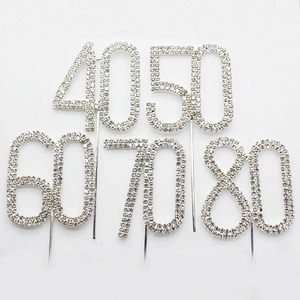 small size wedding rhinestone table number birthday numeral cake toppers wholesale