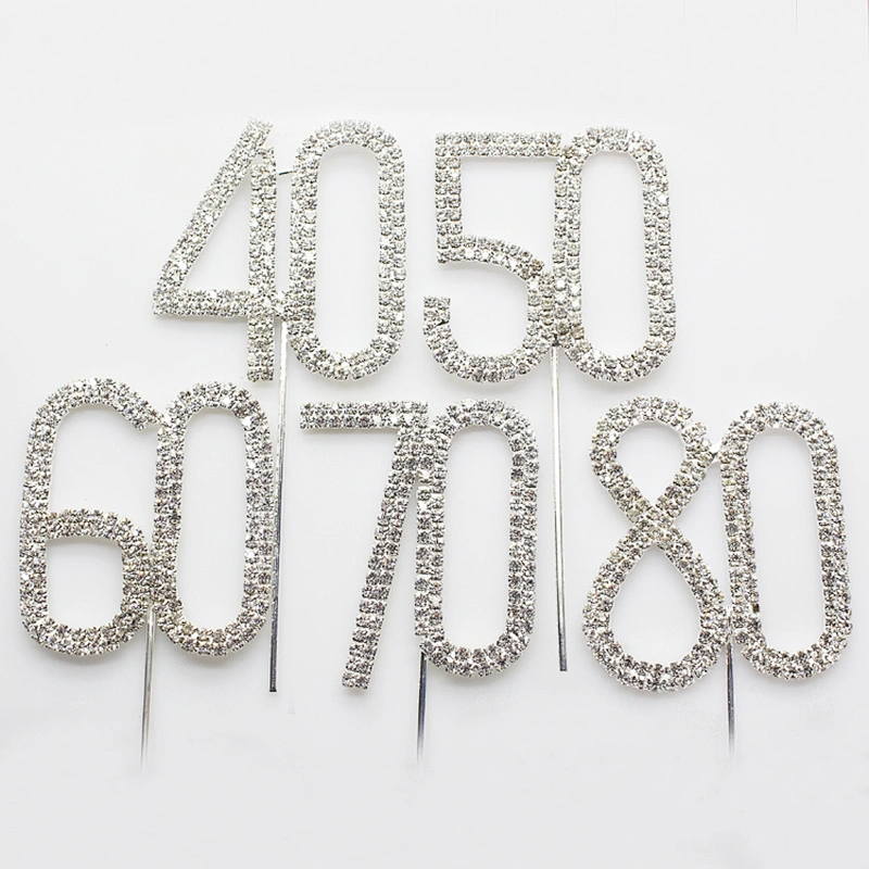 small size wedding rhinestone table number birthday numeral cake toppers wholesale