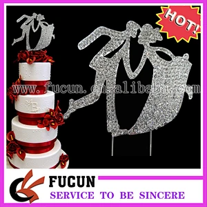 New Design gold metal crystal rhinestone cake topper for wedding cake decoration