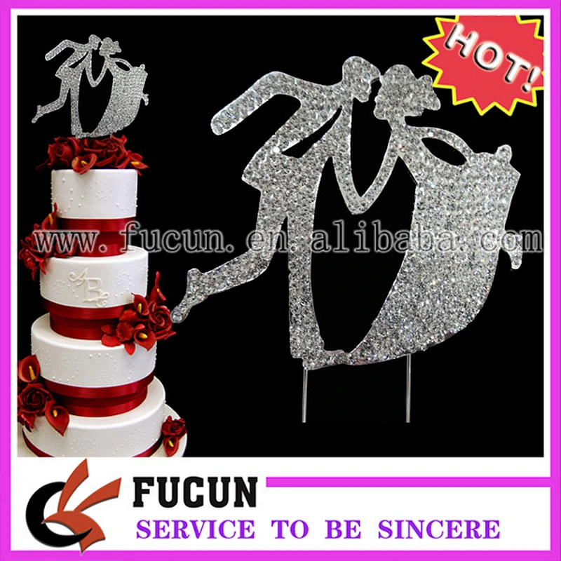 New Design gold metal crystal rhinestone cake topper for wedding cake decoration