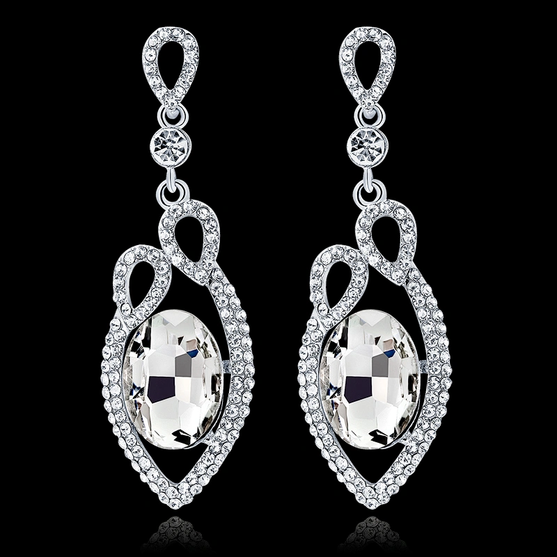 Art Deco Bridesmaid Teardrop Glass Rhinestone Earrings
