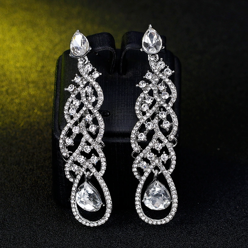 Wedding Jewelry Sparkling Dangle Rhinestone Bridesmaid Earrings