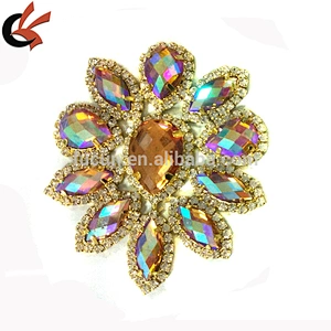 flatback sew on AB rhinestone brooch appliques for Carnival dress