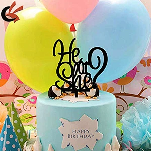 party cake decoration gender reveal he or she? black acrylic cake topper