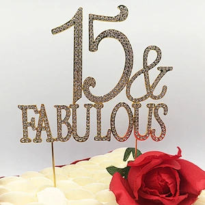 15th Birthday Party Decoration Ideas Quality Metal alloy 15 and Fabulous GOLD Cake Topper