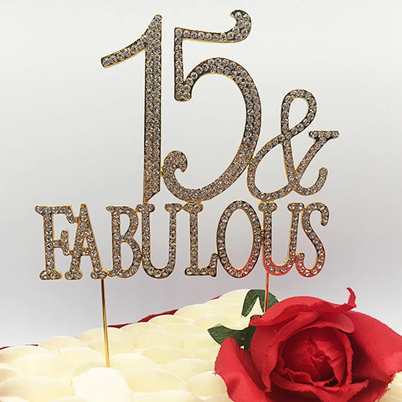 15th Birthday Party Decoration Ideas Quality Metal alloy 15 and Fabulous GOLD Cake Topper