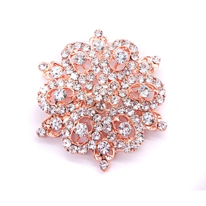 Big Rose Gold Crystal Rhinestone Flower Brooch Pin