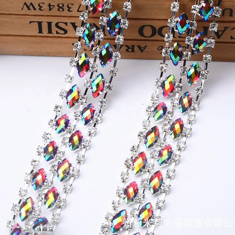 Guangzhou supplier resin AB stone trimming rhinestone banding crystal rhinestone trim for dress decoration