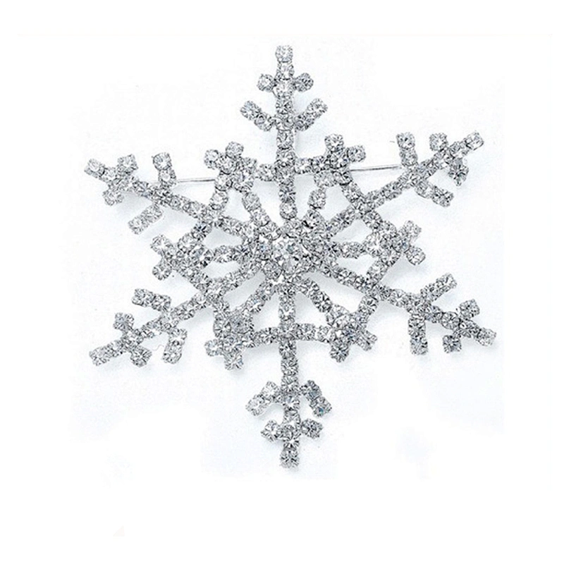 Hand made bulk Christmas crystal metal rhinestone snowflake decoration brooch