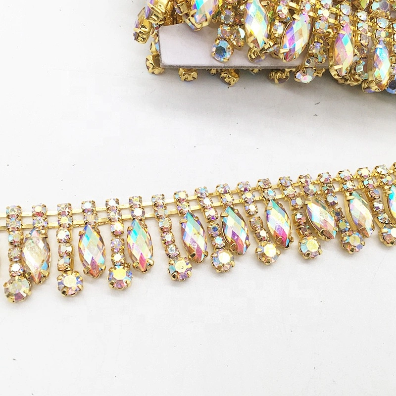 Guangzhou Factory Wholesale Fancy Gold Plated AB Crystal Rhinestone Chain Trims