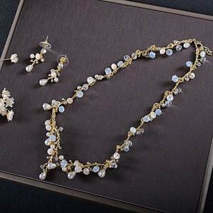 2019 Fashion Mori Flower Wedding Bridal  Rhinestone Pearl Jewelry Set
