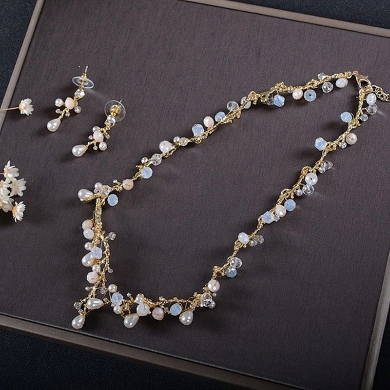 2019 Fashion Mori Flower Wedding Bridal  Rhinestone Pearl Jewelry Set