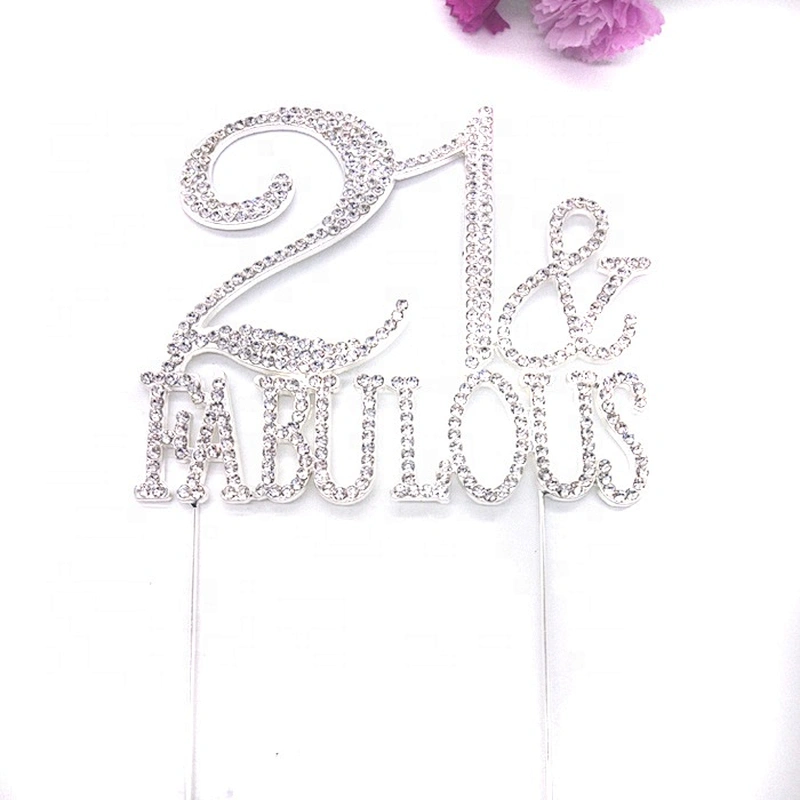 Hot sale Birthday Gift Clear Rhinestone 21 & FABULOUS  Cake Topper