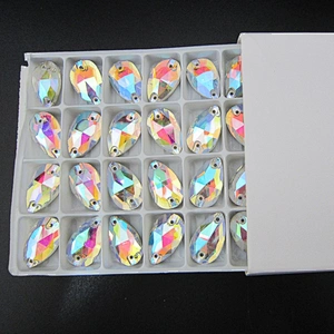 wholesale 7*12mm dressing use teardrop shape crystal AB neon glass stone sew on clothes