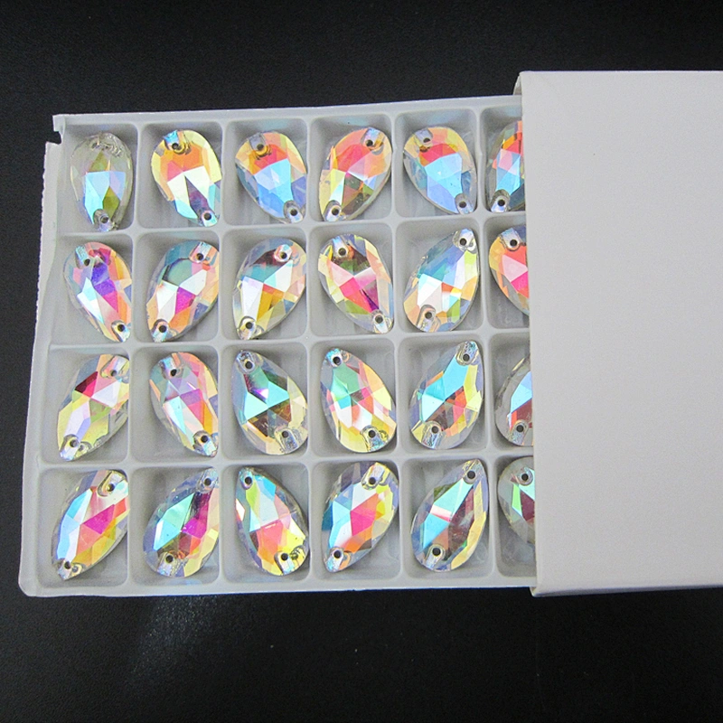 wholesale 7*12mm dressing use teardrop shape crystal AB neon glass stone sew on clothes