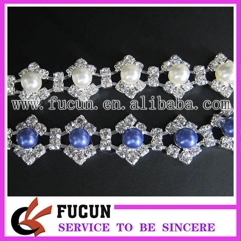 wholesale rhinestone chain trim with pearls for clothing