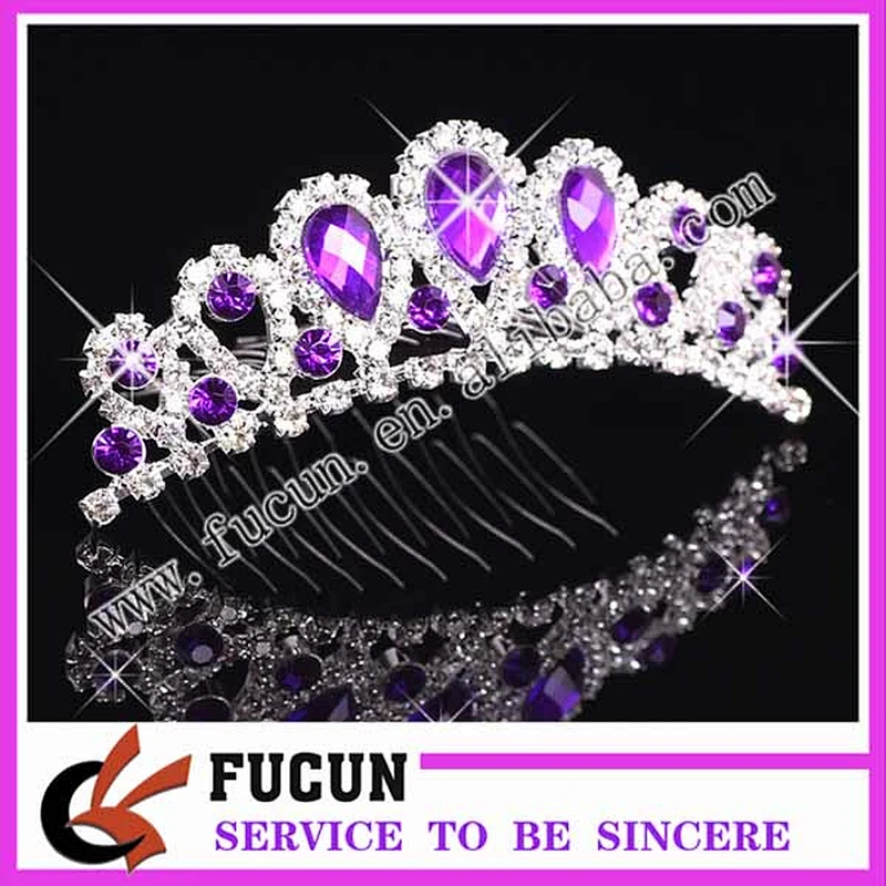 Gorgeous Shiny Violet Crystal Queen Pageant Comb Tiaras Wholesale Luxurious Frozen Elsa Crown Tiara