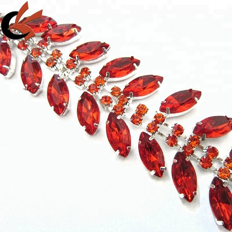 decorative red color rhinestone trim rhinestone applique trims