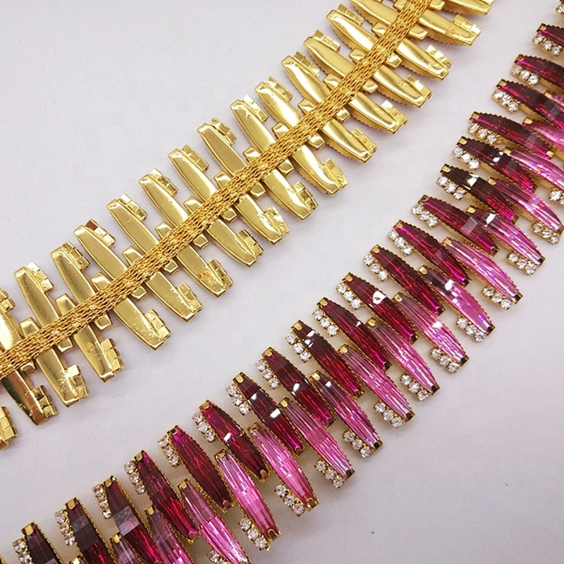DIY Costume Sew On Gold Metal Custom resin color rhinestone trimming