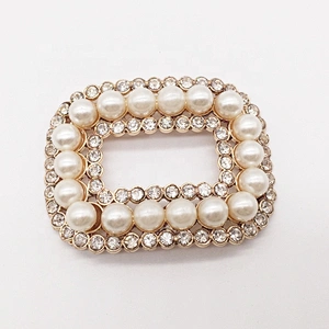 Hot Selling Pearl Beads Rhinestone Back Center Bar Shoe Buckles for Decoration