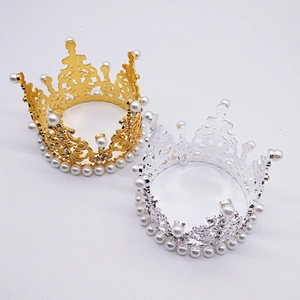 New small rhinestone pearl crown cake topper for wedding party cake decoration
