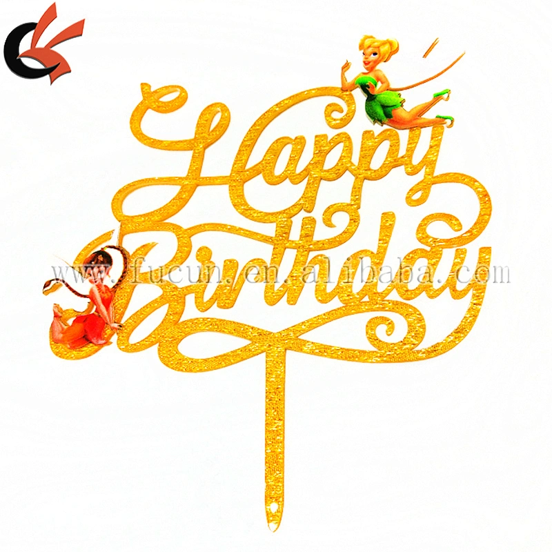 New Arrival Cloth Gold Laser Cut Acrylic Happy Birthday Cake Topper