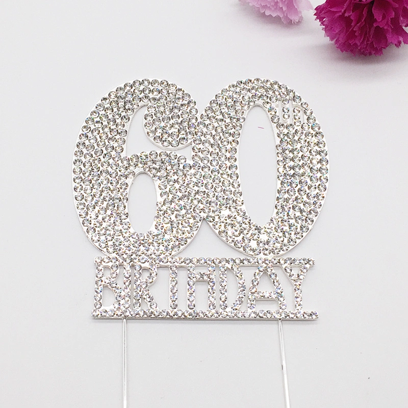 Crystal Rhinestone Full Rhinestone 60th Silver Plating Birthday Cake Topper Decoration
