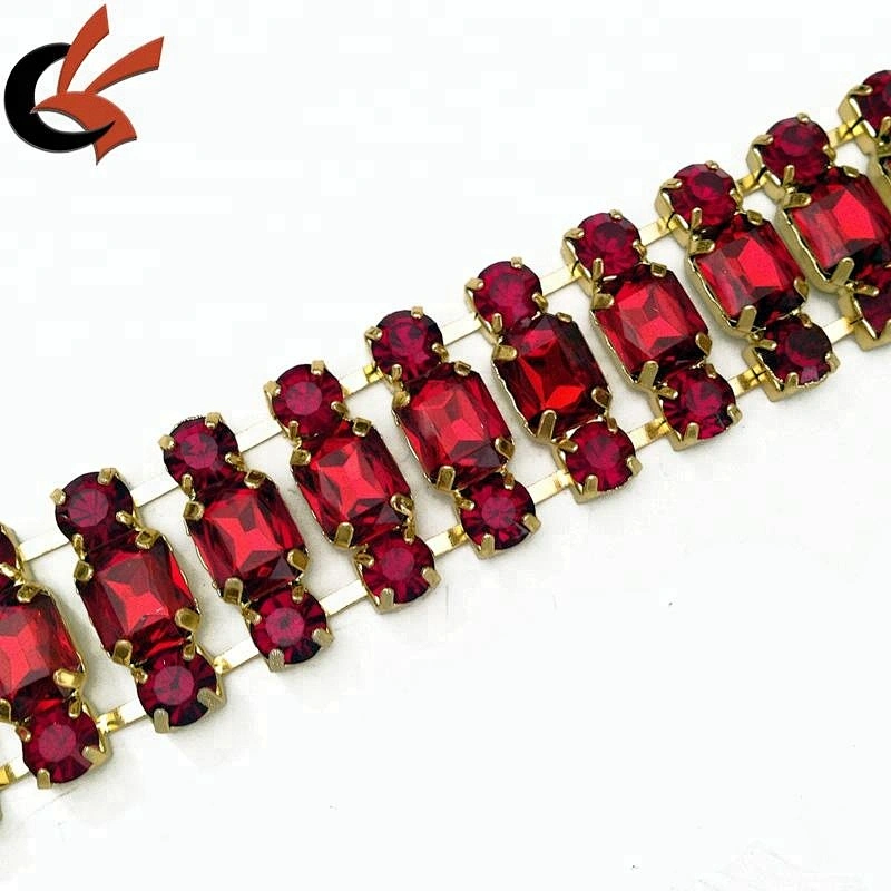 Crystal Rhinestone Chains Gold Plated Wedding Costume Applique Trim Decor