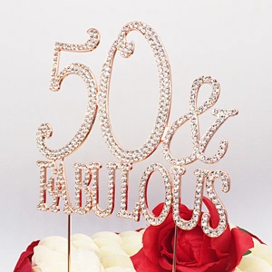 New Custom Product Decorations Crystal Wedding Birthday 50th Rhinestone Cake Topper